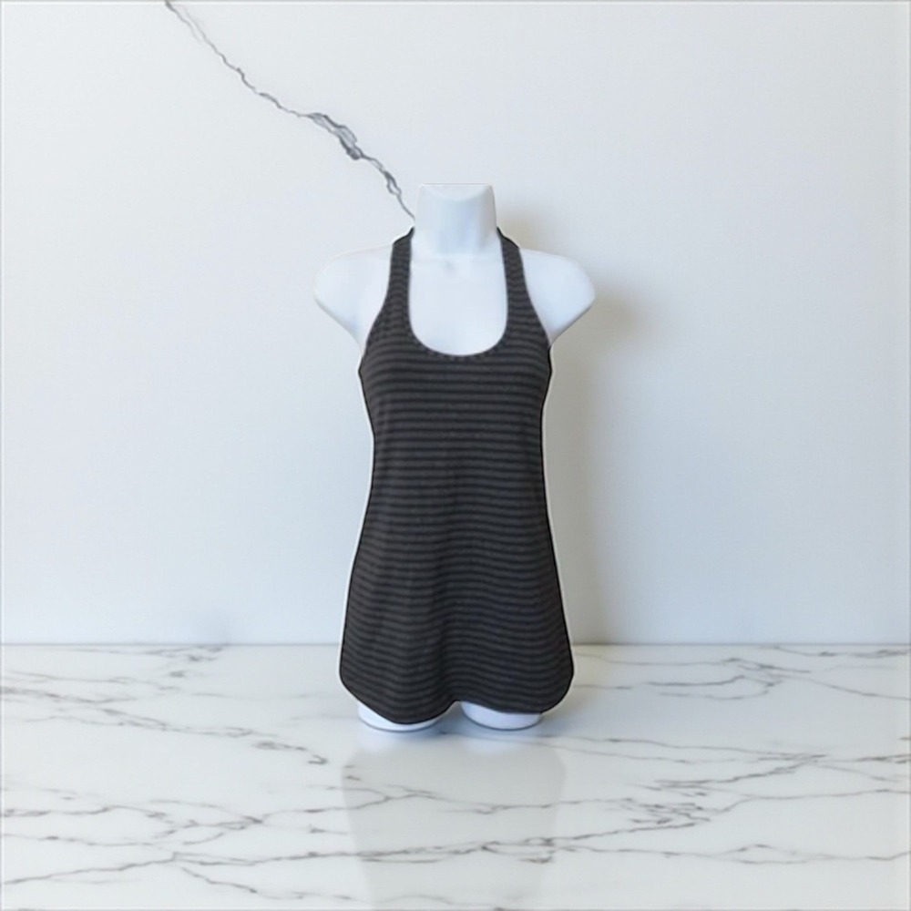 Lululemon Cool Racerback Tank Top Gray Black Striped Size 4